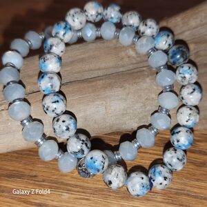 Chic Blue and White Beaded Bracelet Set